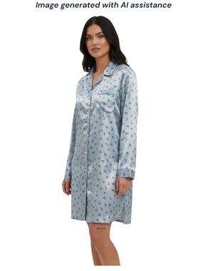 Morgan Taylor 2X blue floral button up sleep shirt